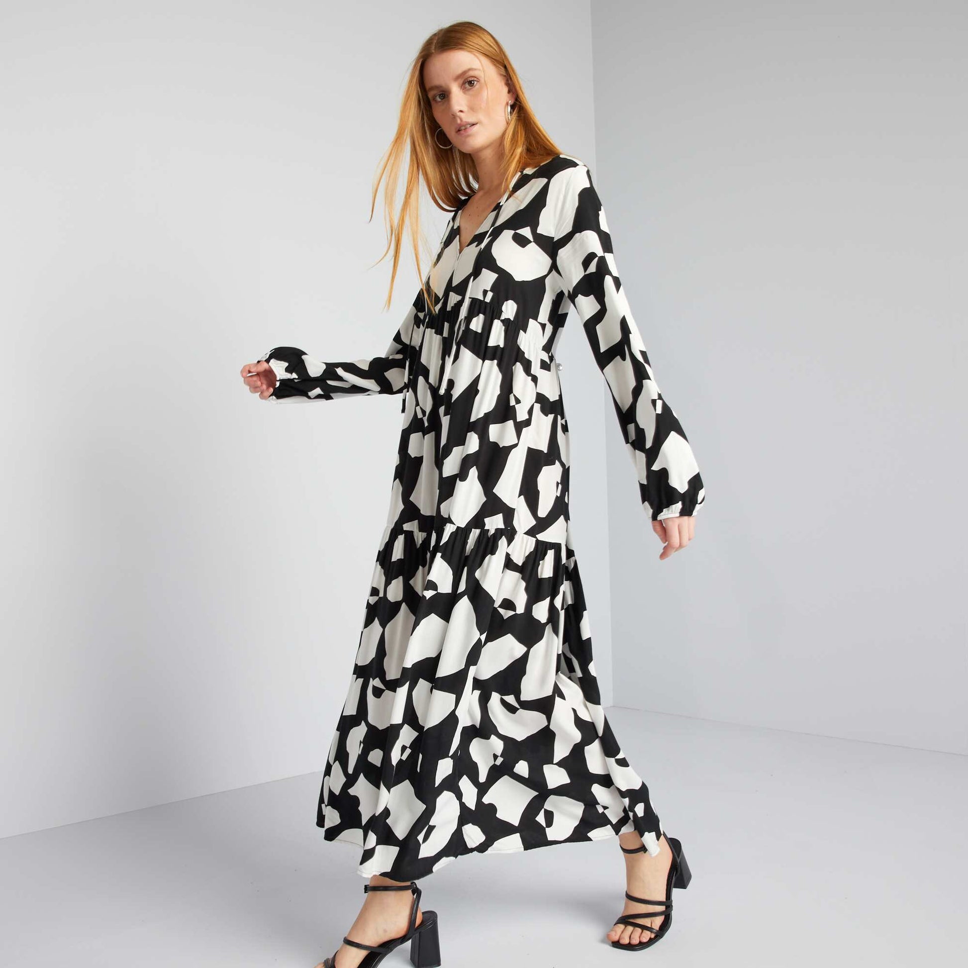 Robe midi imprim col tunisien Noir