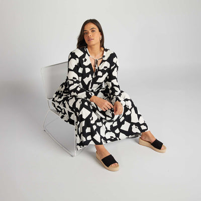 Robe longue tages avec imprim Noir