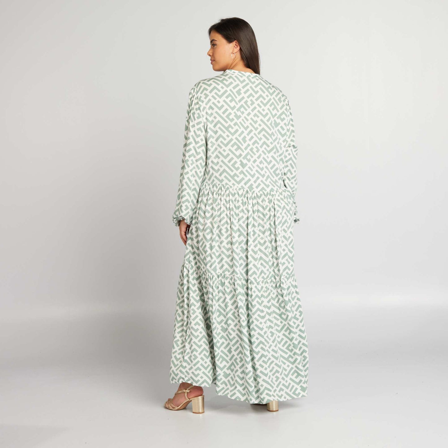 Robe longue à étages avec imprimé Vert