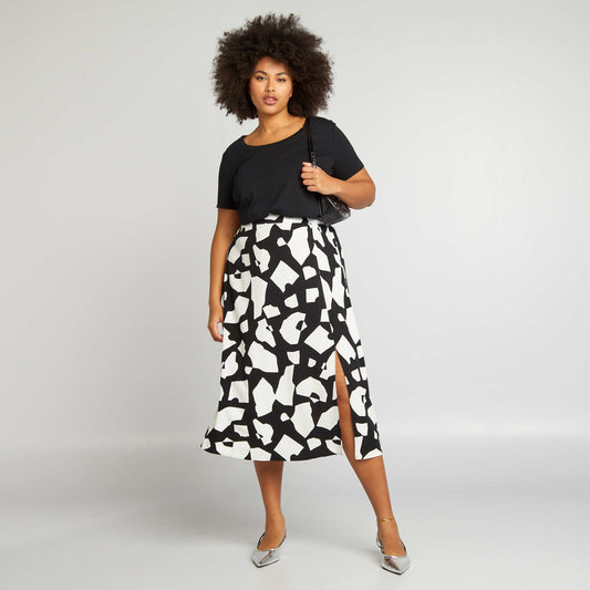 Jupe midi   motif Noir