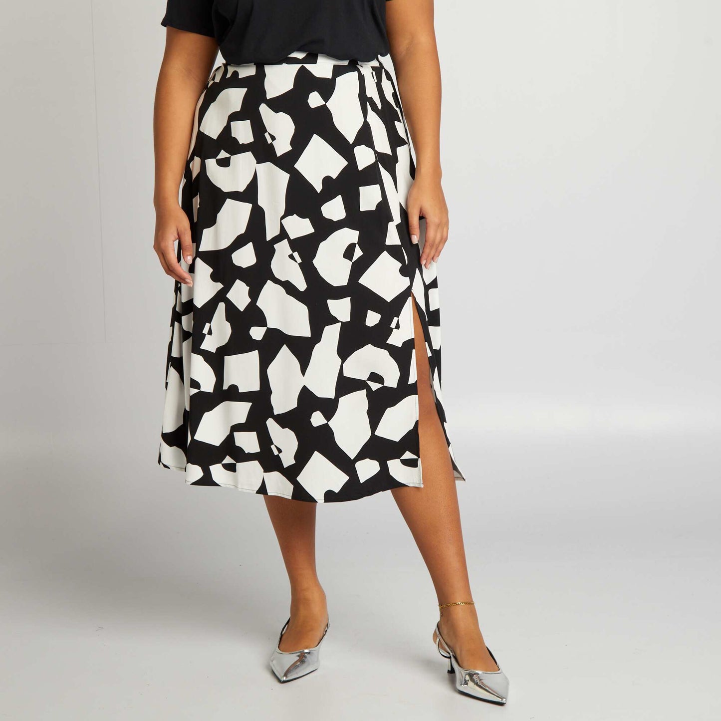 Jupe midi   motif Noir