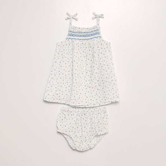 Robe + culotte en coton plumetis - 2 pi ces Bleu