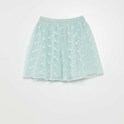 Jupe vas e en tulle brod bleu