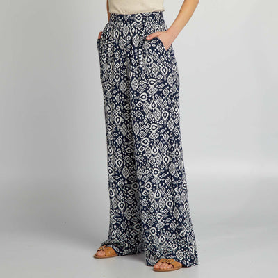 Pantalon large imprim Bleu marine