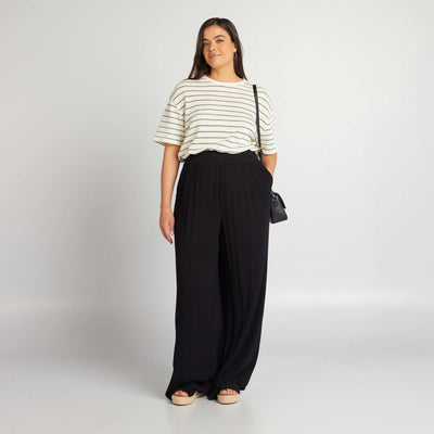 Pantalon large taille lastiqu e noir