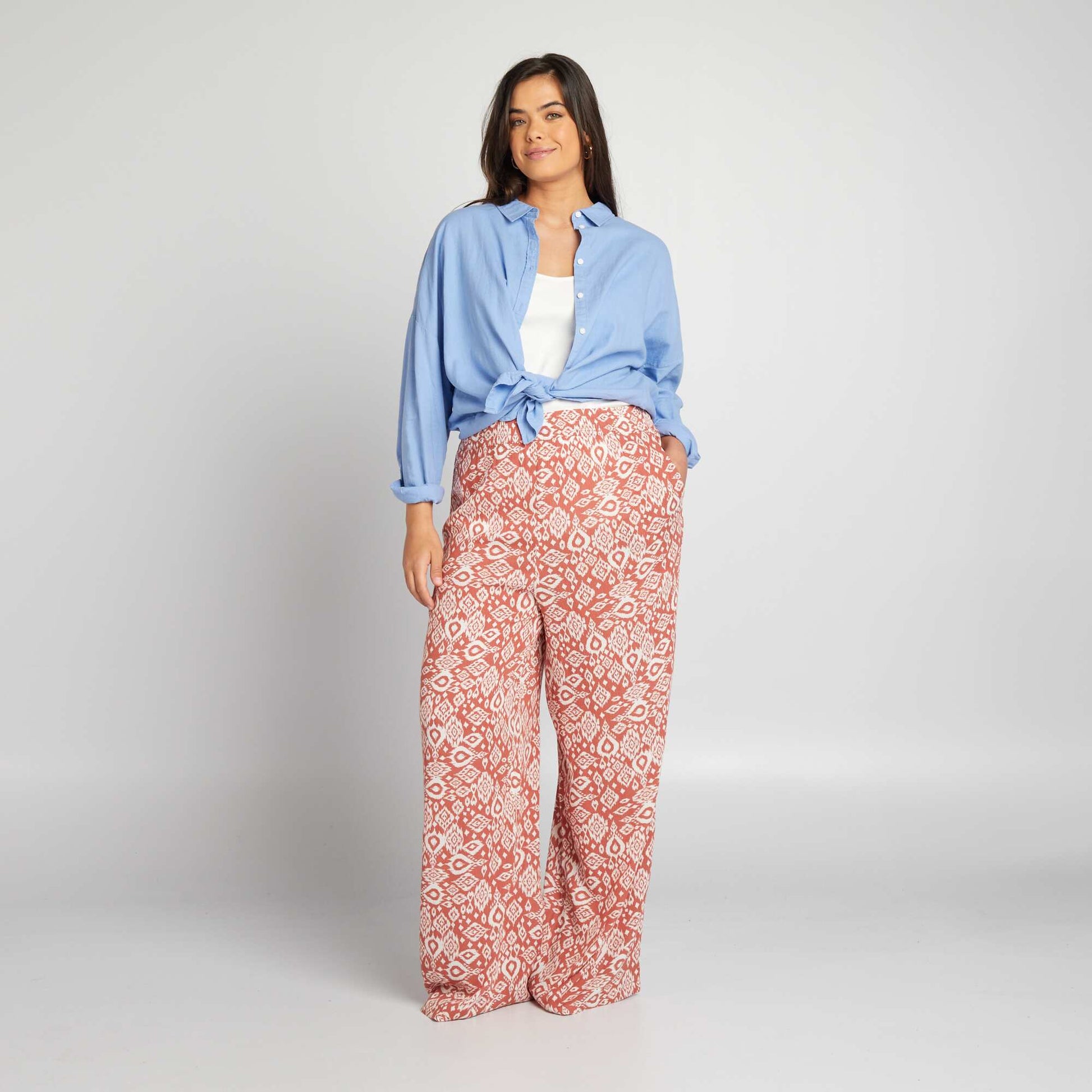 Pantalon large taille lastiqu e Rouge brique