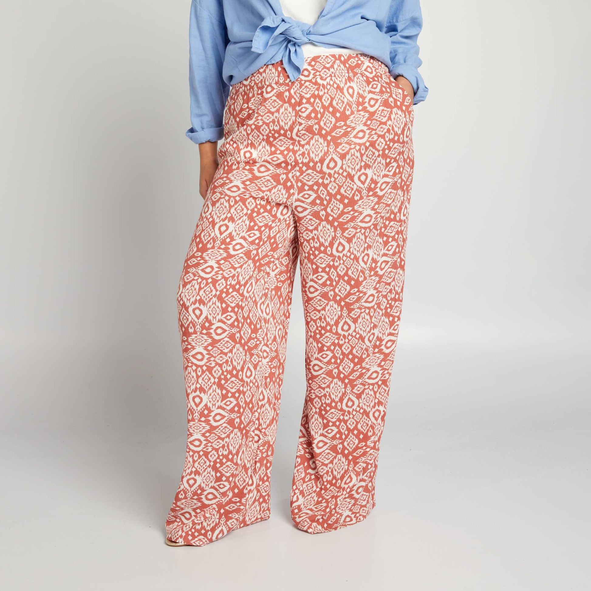 Pantalon large taille lastiqu e Rouge brique