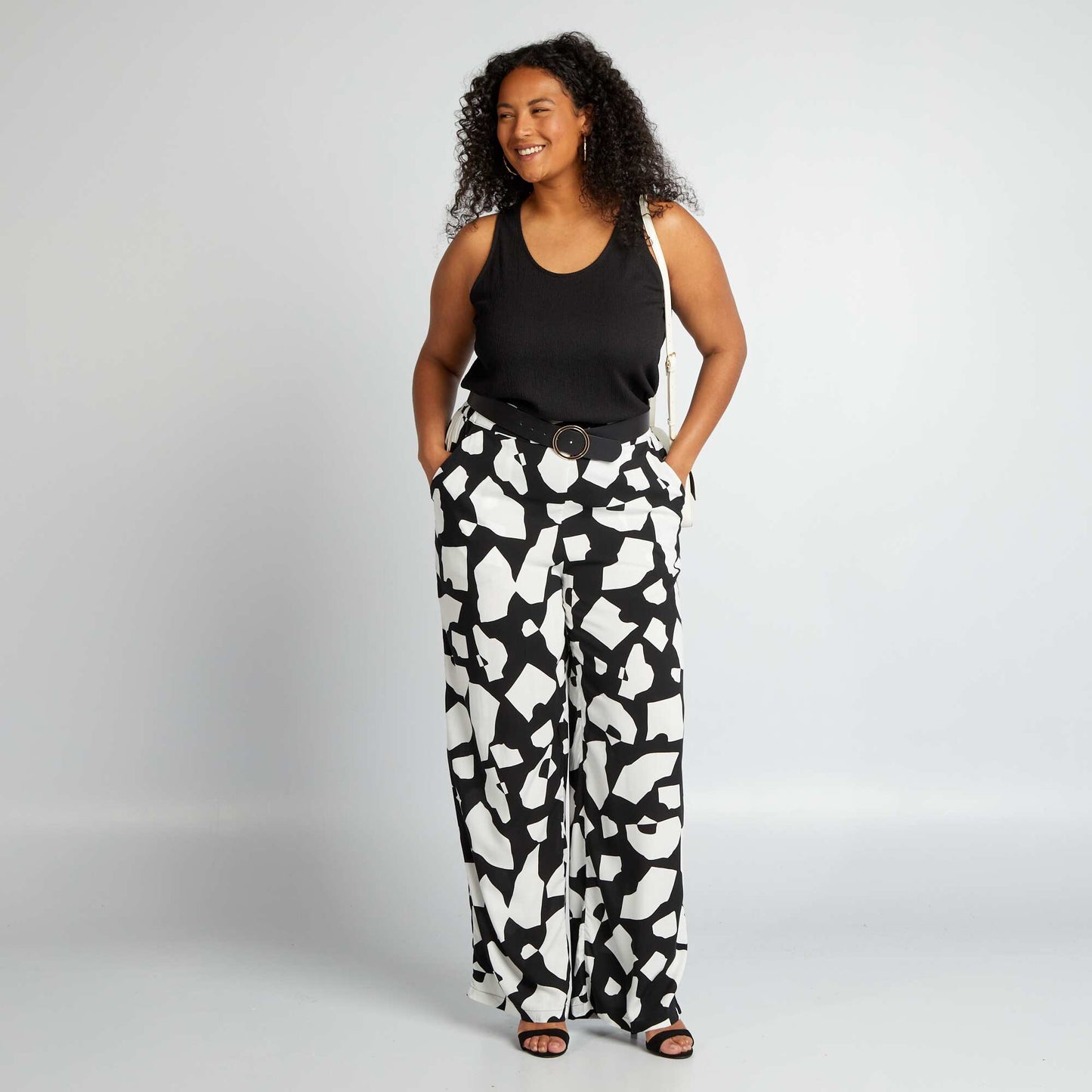 Pantalon large avec imprimé graphique Noir/blanc