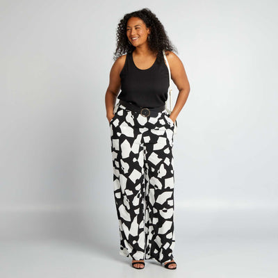 Pantalon large avec imprim graphique Noir/blanc