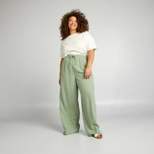 Pantalon large en gaze de coton Vert