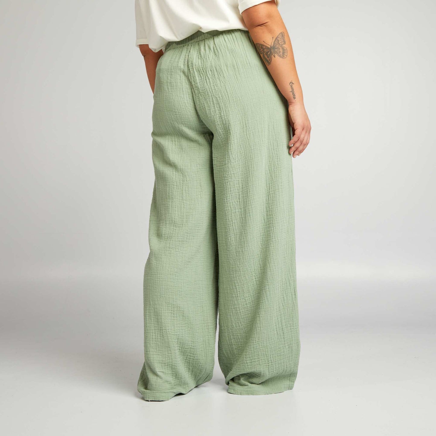 Pantalon large en gaze de coton Vert