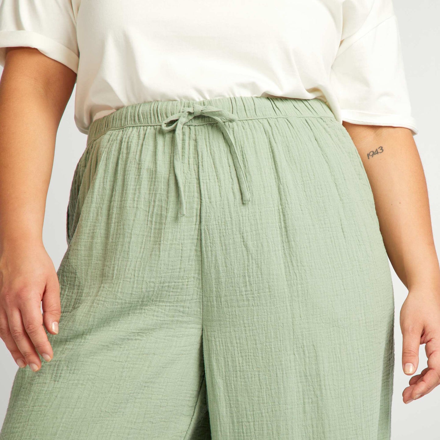 Pantalon large en gaze de coton Vert