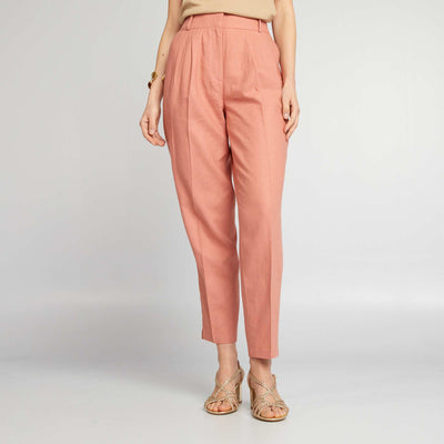 Pantalon cigarette en lin Vieux rose