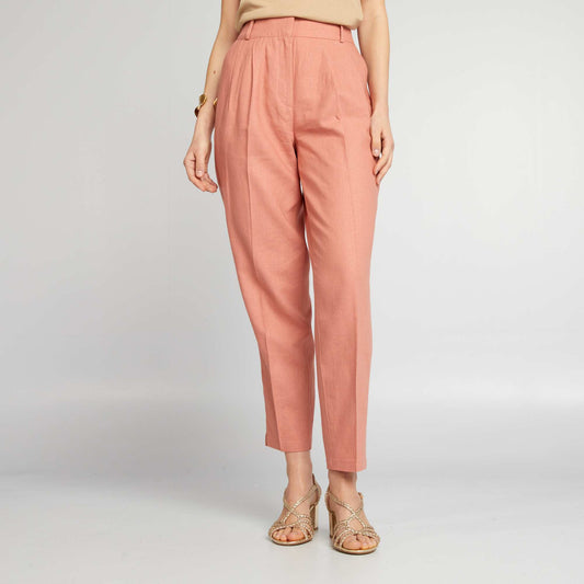 Pantalon cigarette en lin Vieux rose