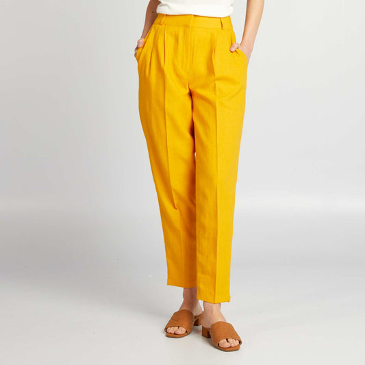 Pantalon cigarette en lin Jaune moutarde