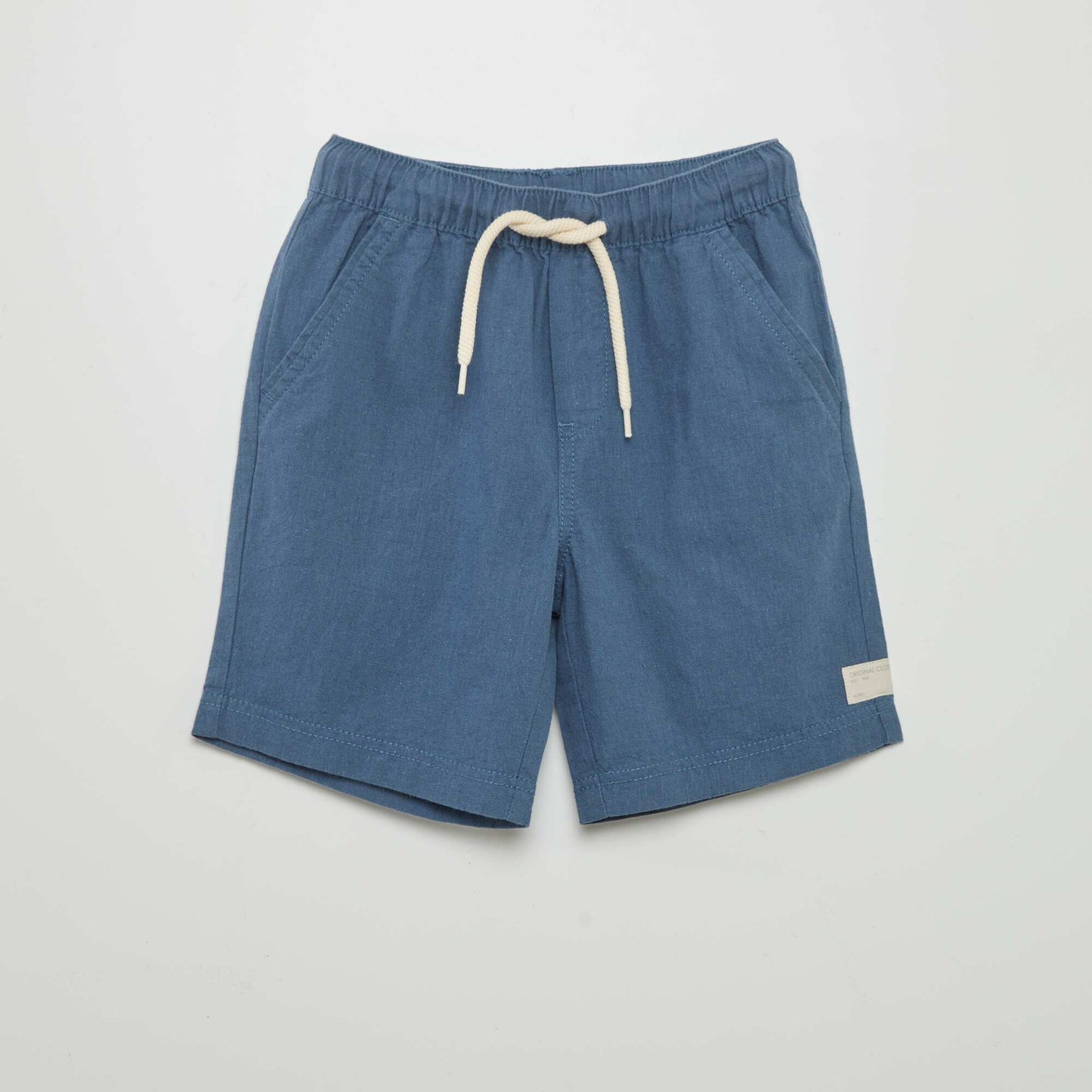 Short en lin uni Bleu