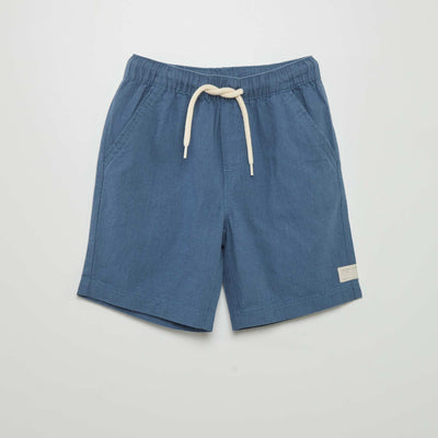 Short en lin uni Bleu