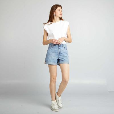 Short en denim taille haute BLEU