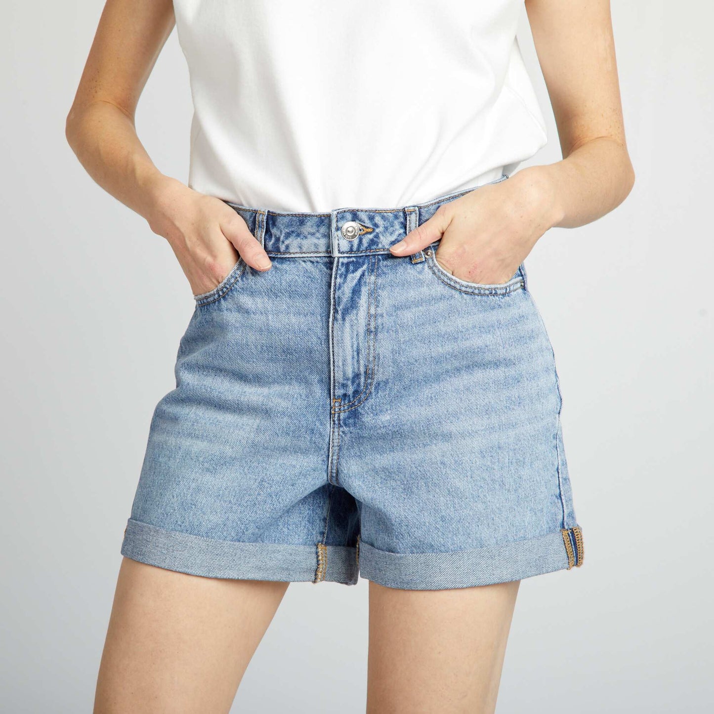 Short en denim taille haute BLEU