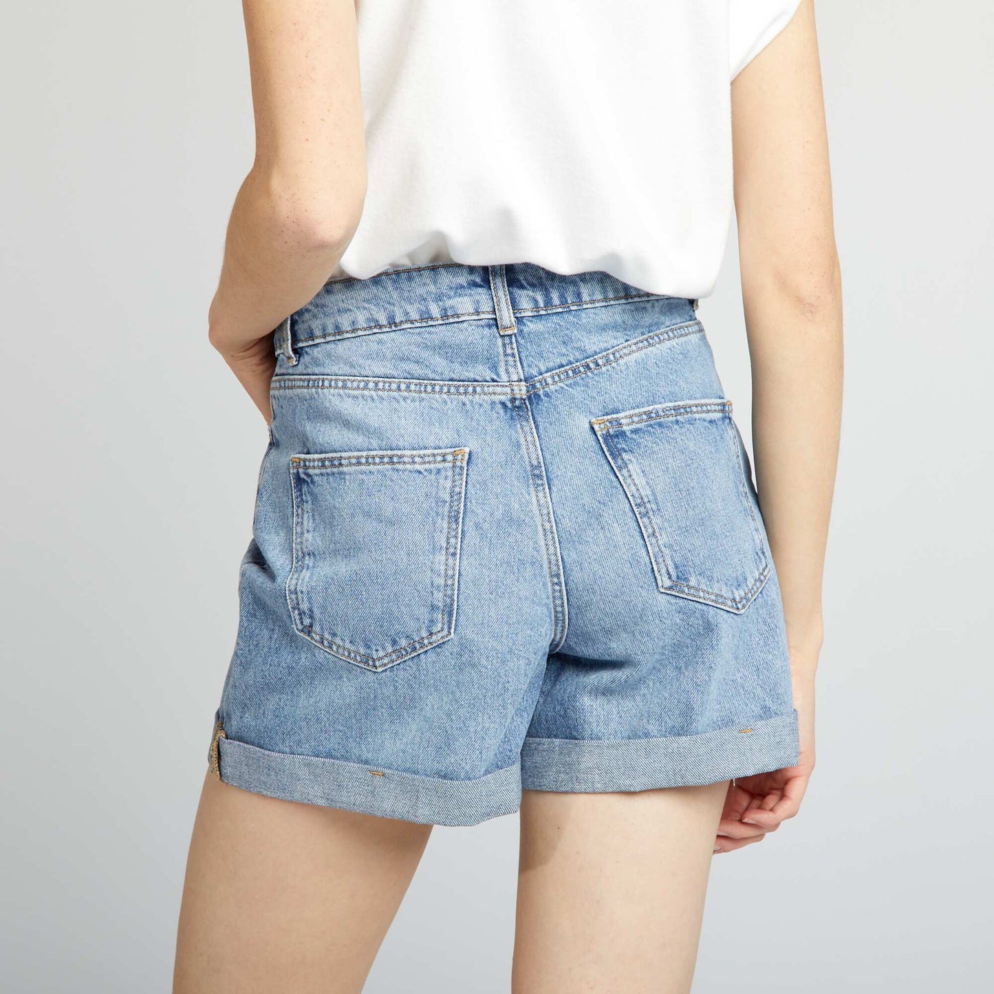 Short en denim taille haute BLEU