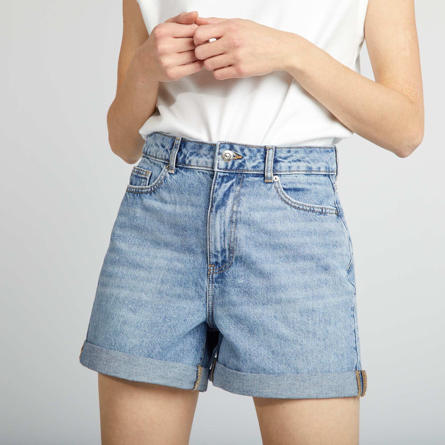 Short en denim taille haute BLEU