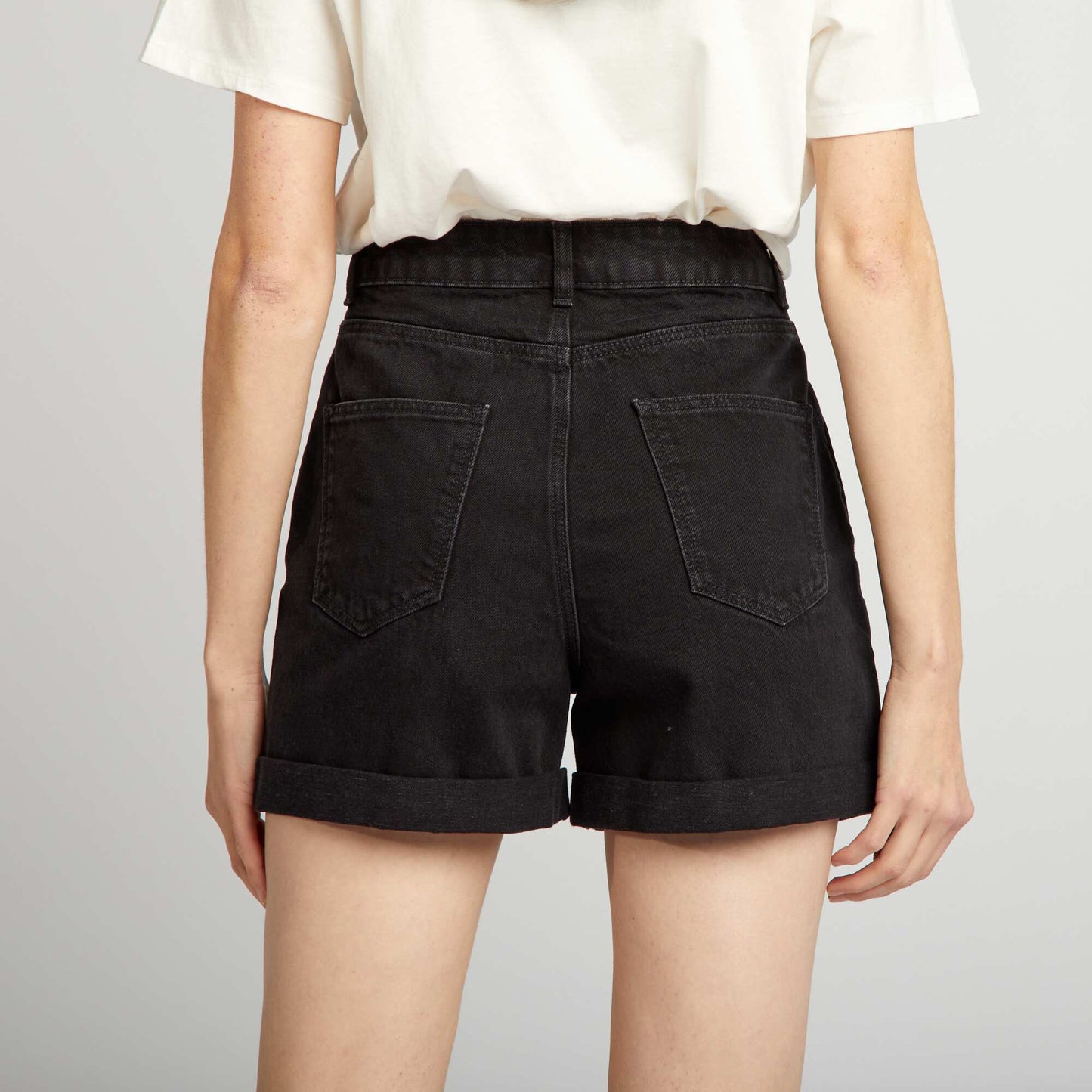 Short en denim taille haute Noir