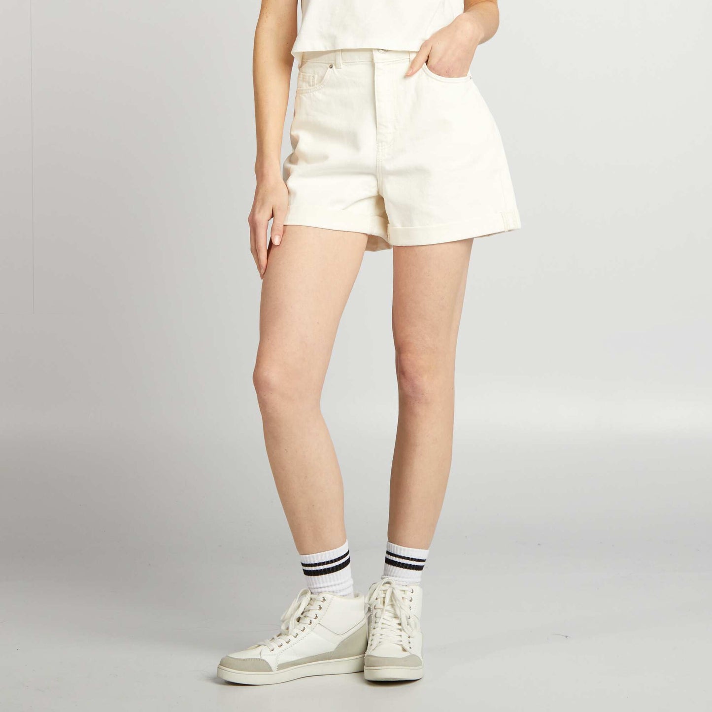 Short en denim taille haute BLANC