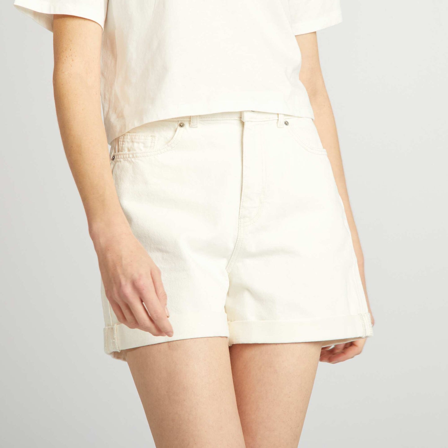 Short en denim taille haute BLANC