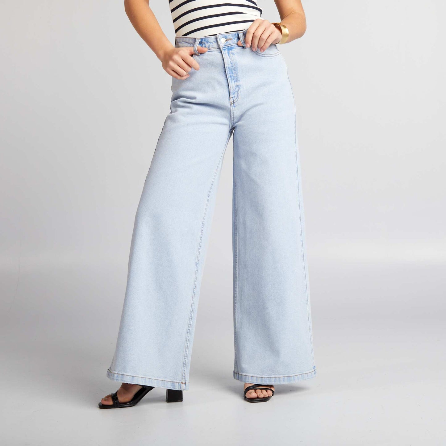 Pantalon denim wide leg cropped Bleu