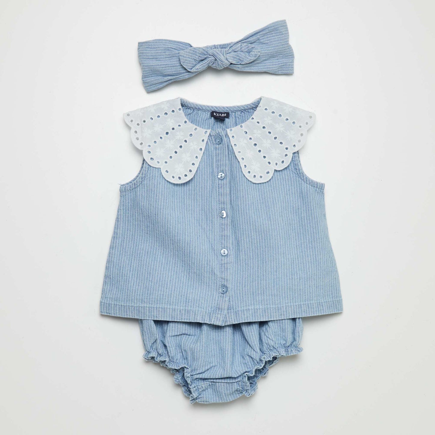 Ensemble chemise + bloomer + bandeau Bleu chambray