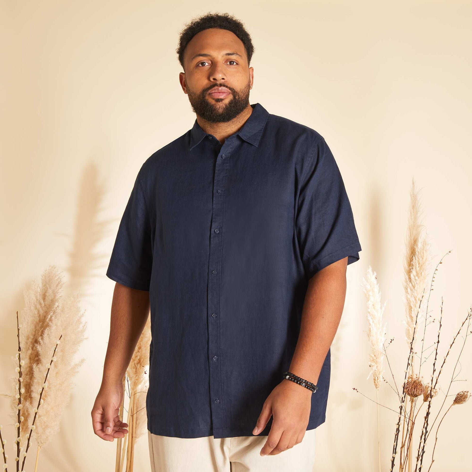 Chemise en lin manches courtes Bleu marine
