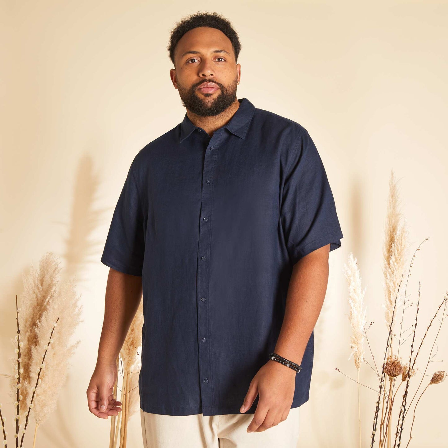 Chemise en lin manches courtes Bleu marine