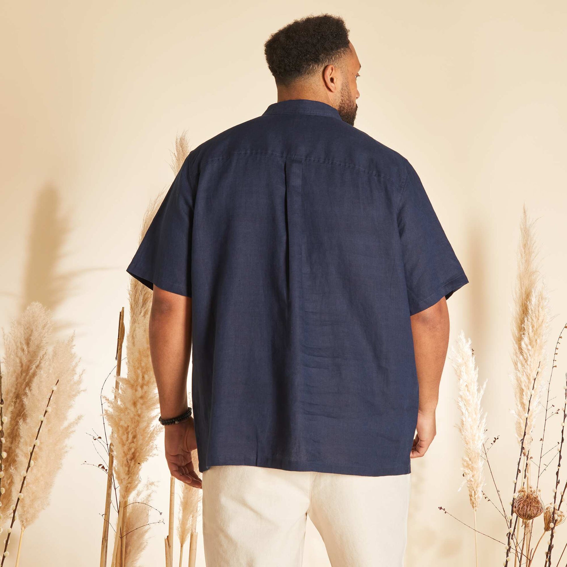Chemise en lin manches courtes Bleu marine