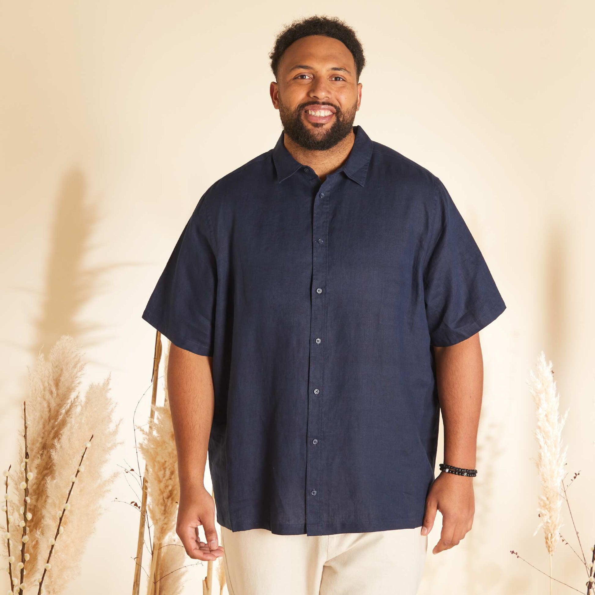Chemise en lin manches courtes Bleu marine