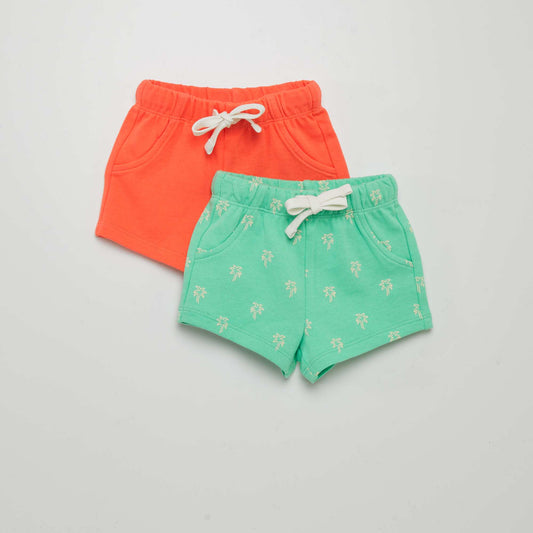 Lot de 2 shorts en molleton fin Vert/rouge