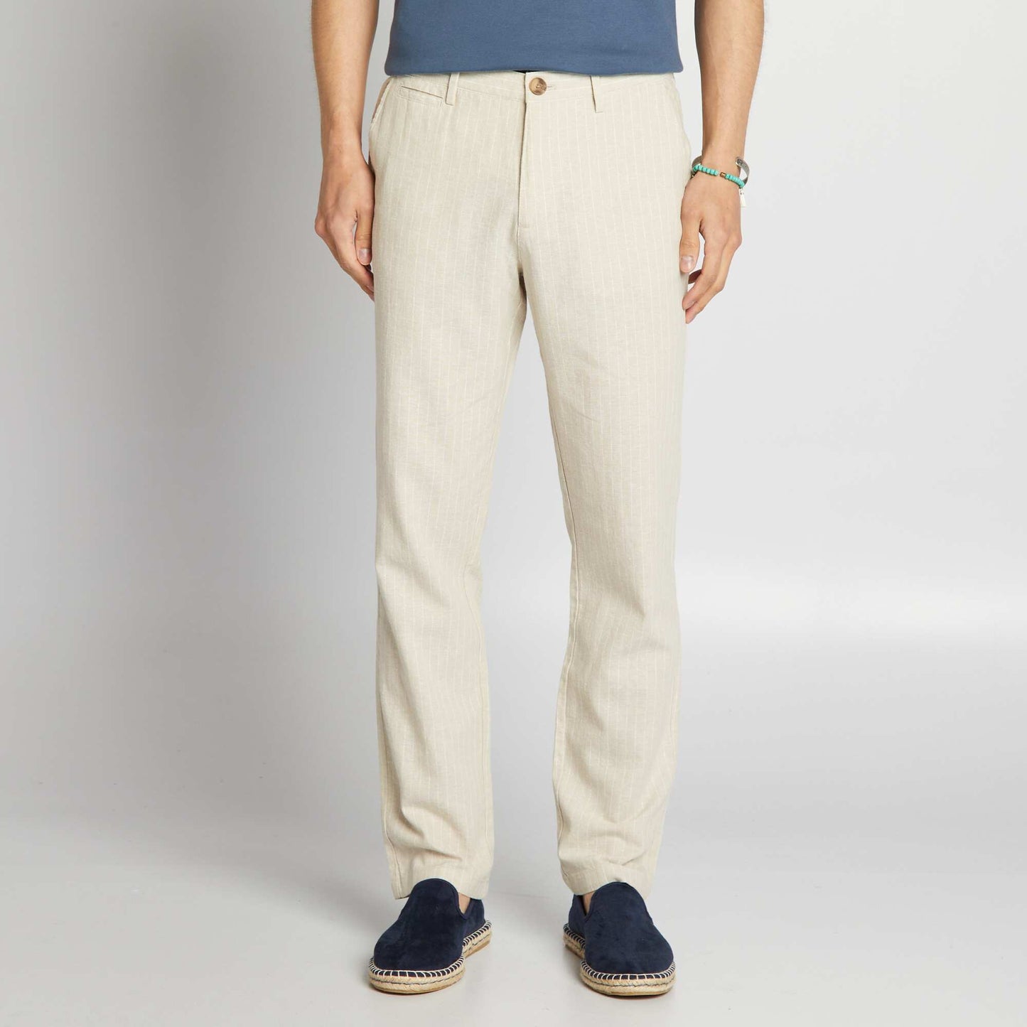 Pantalon chino en lin Beige   rayures