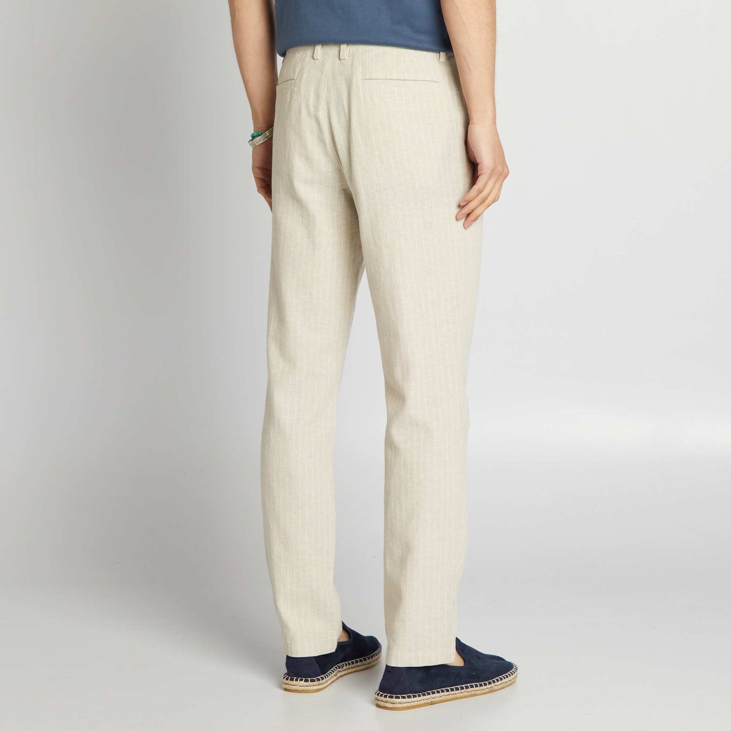 Pantalon chino en lin Beige   rayures