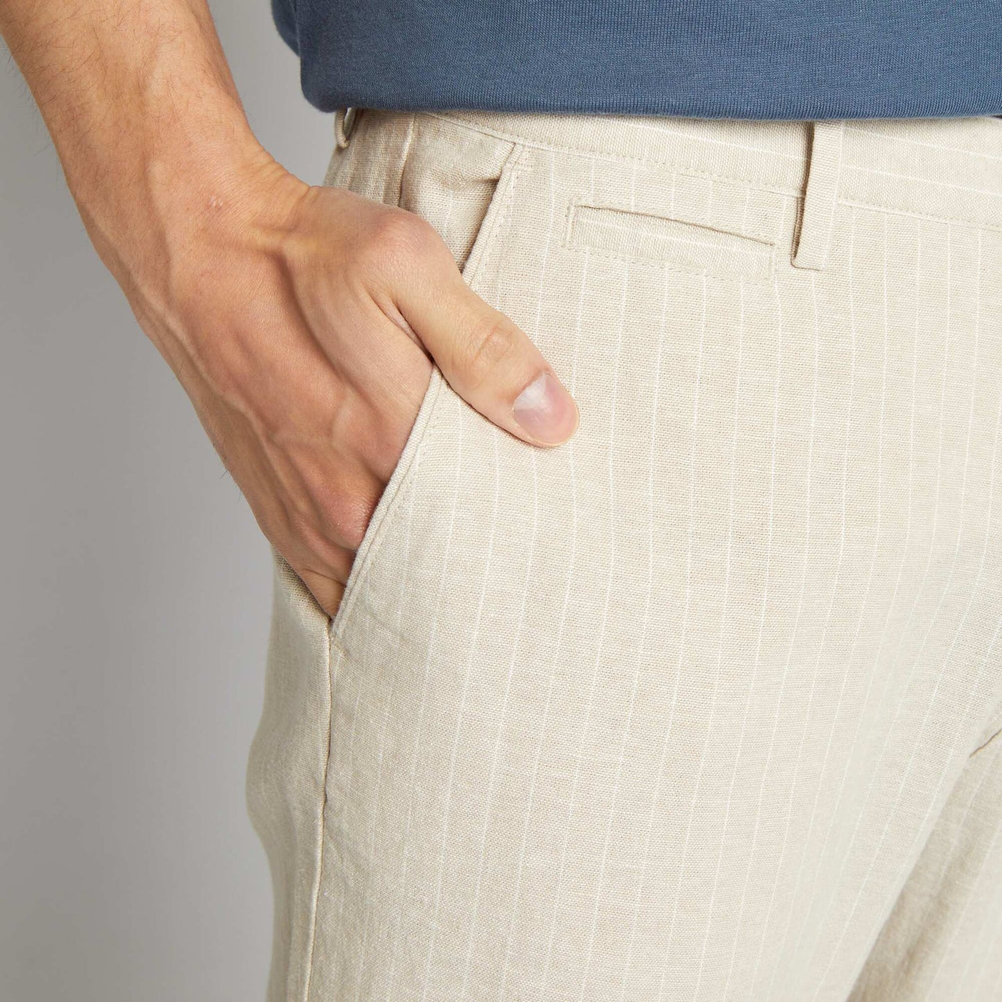 Pantalon chino en lin Beige   rayures