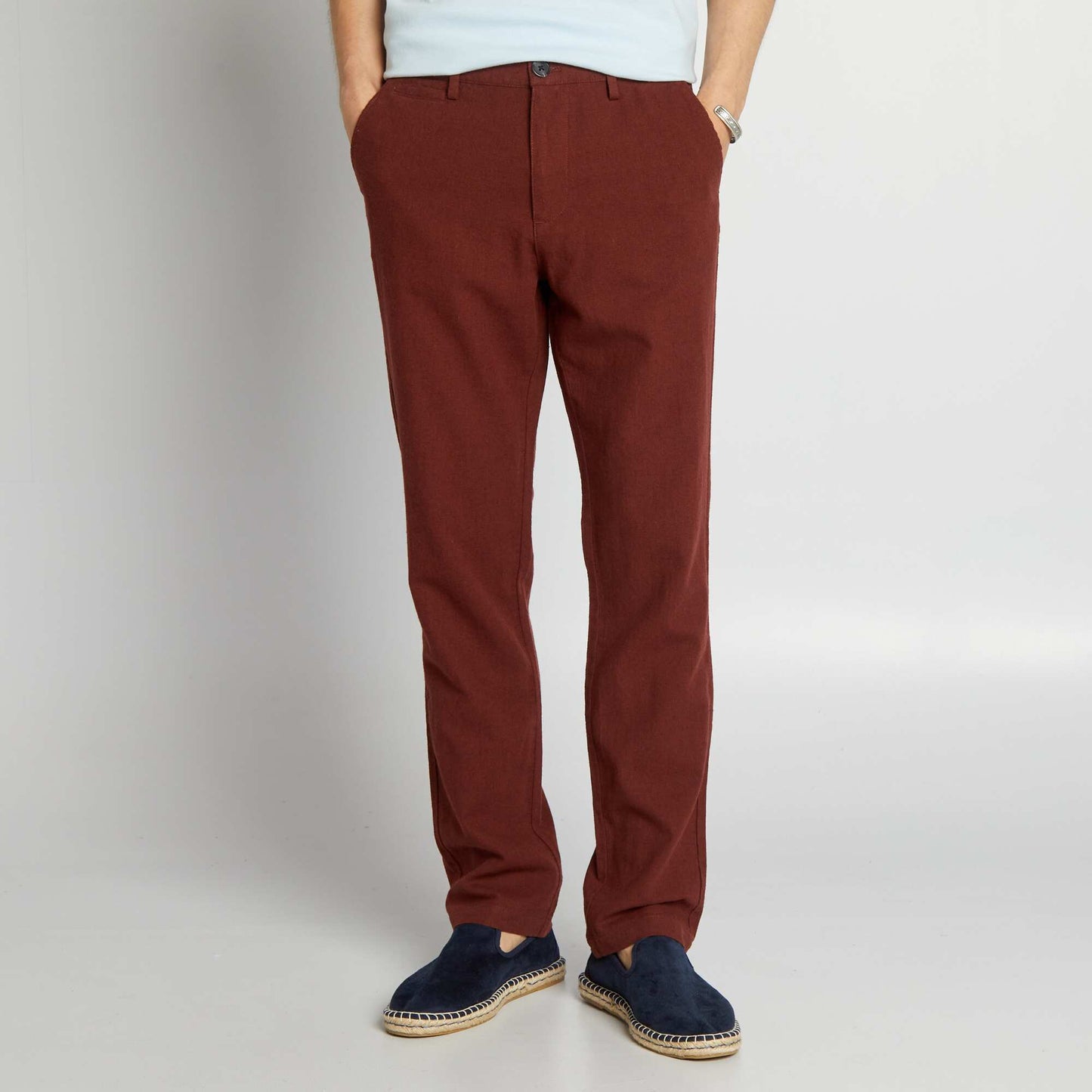 Pantalon chino en lin Rouge fonc