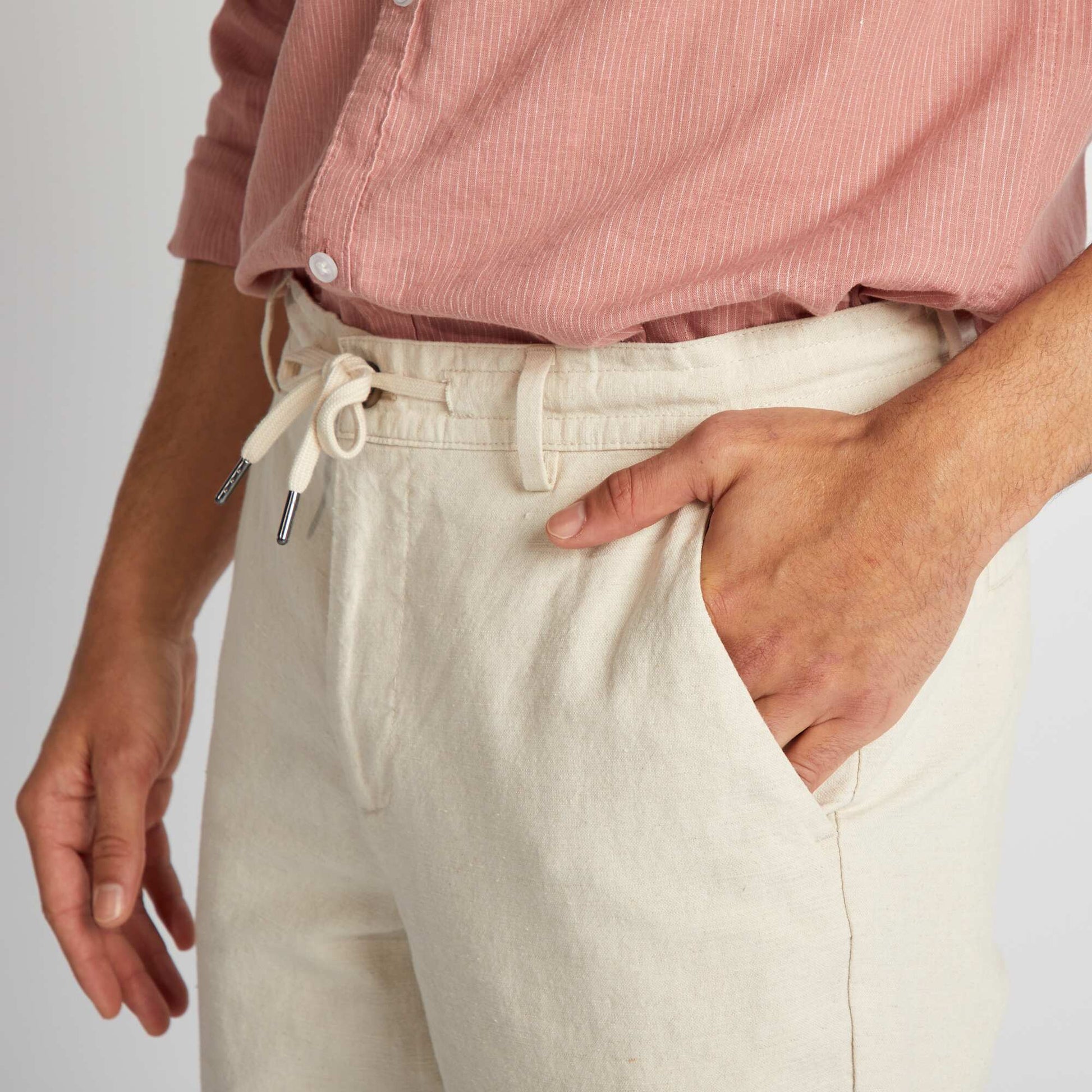 Pantalon chino coupe slim en lin m lang beige