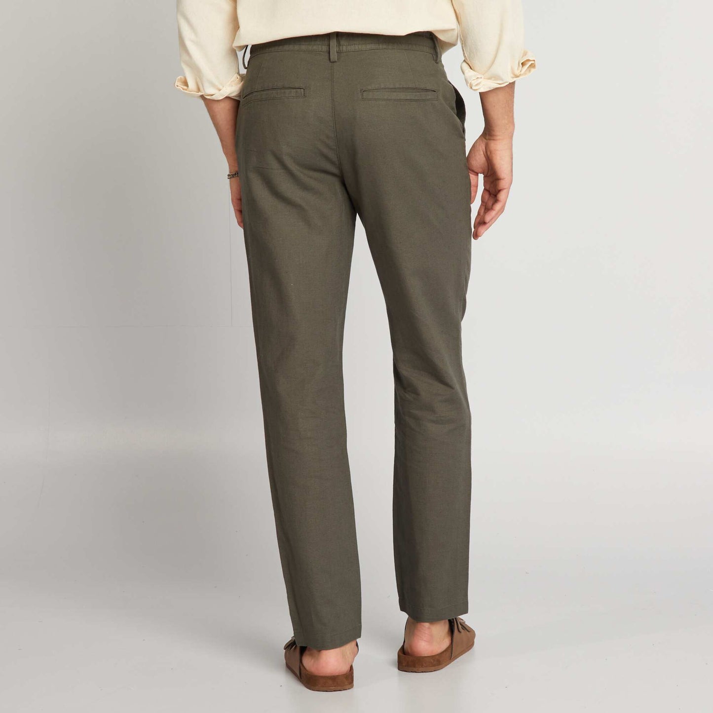 Pantalon chino coupe slim en lin m lang  Kaki