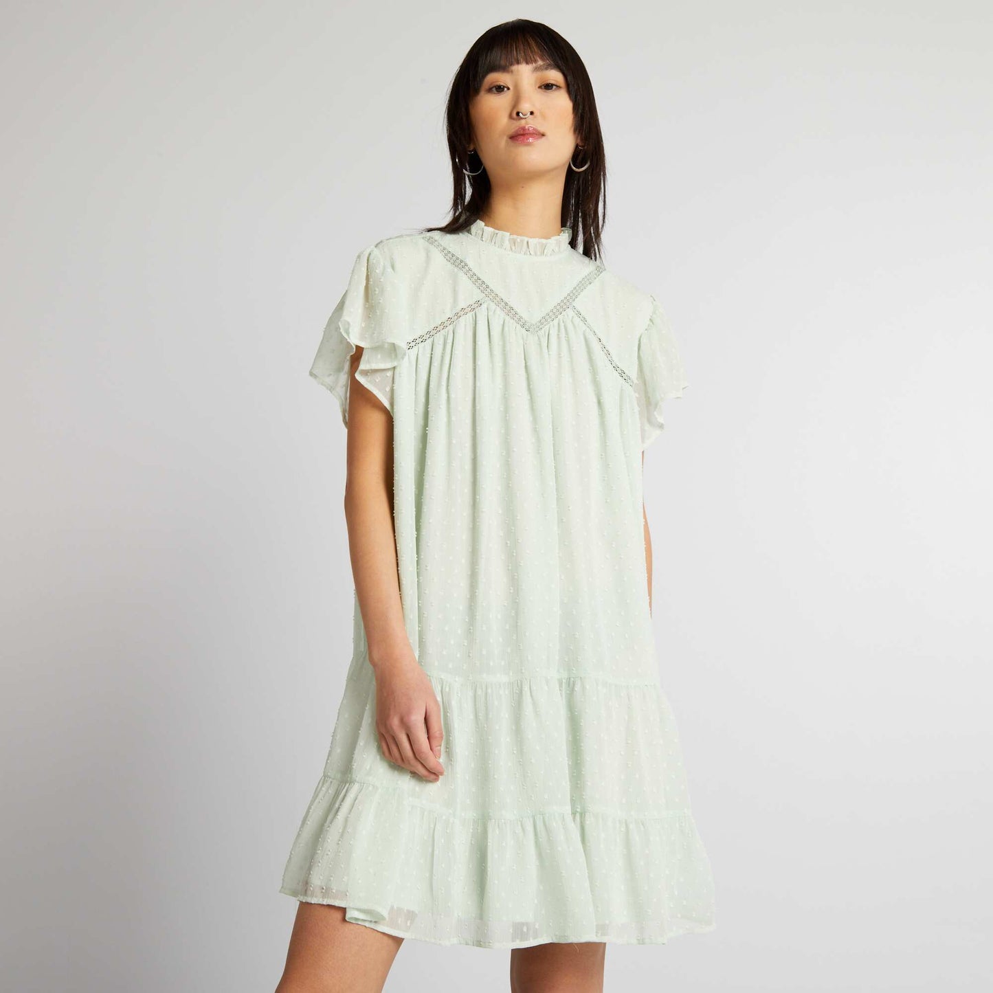 Robe   volants en plumetis Vert