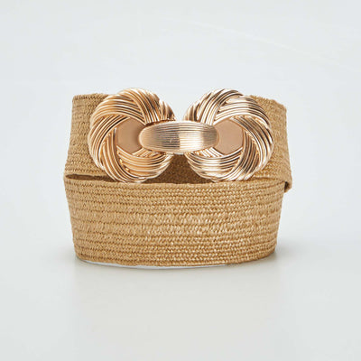 Ceinture en paille boucle fantaisie Beige