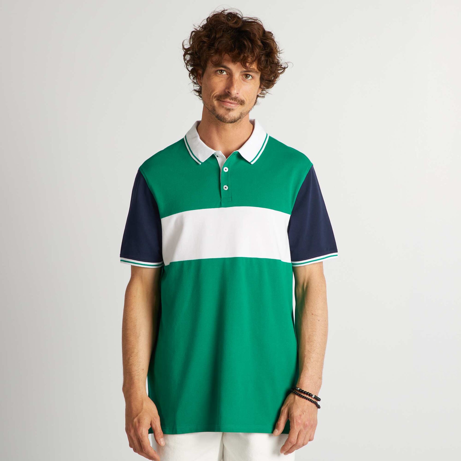 Polo color block en piqu de coton Vert