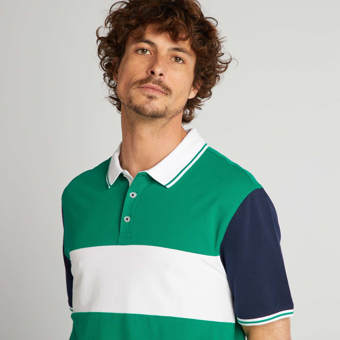 Polo color block en piqu  de coton Vert