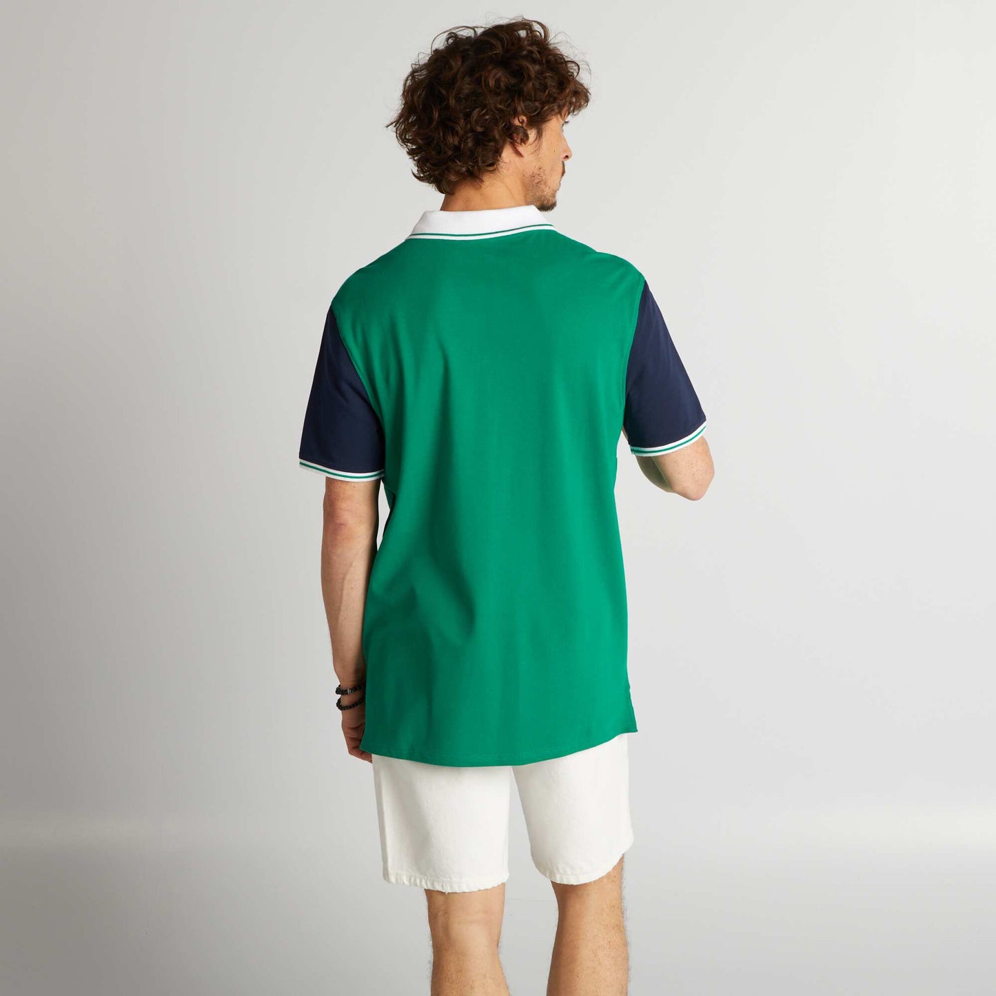 Polo color block en piqu  de coton Vert