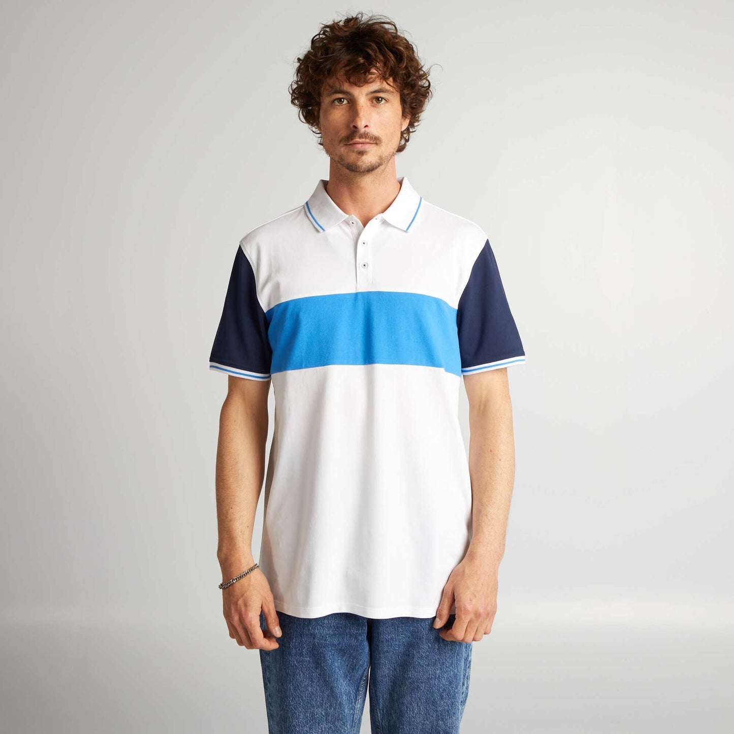 Polo color block en piqu  de coton Blanc