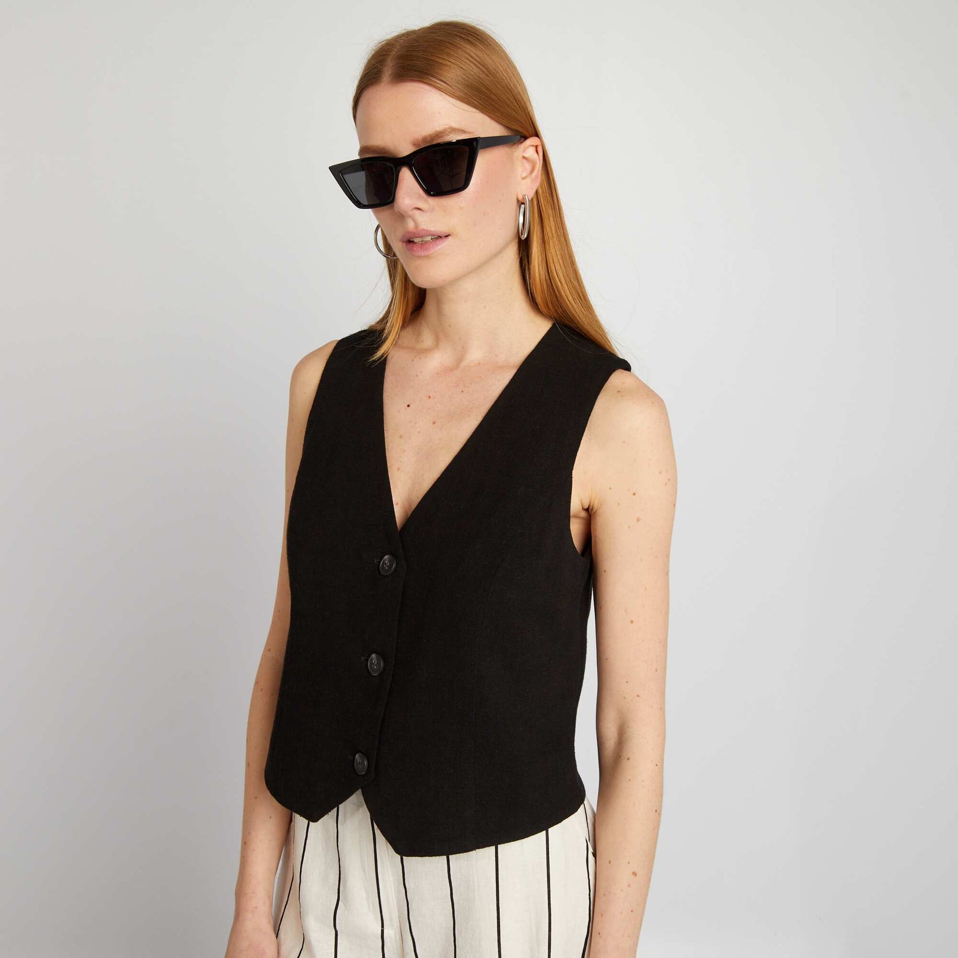 Gilet gar on de caf en lin m lang noir