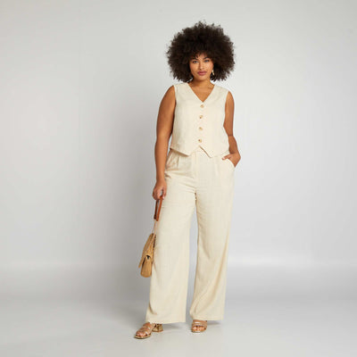 Pantalon de tailleur en lin m lang Beige