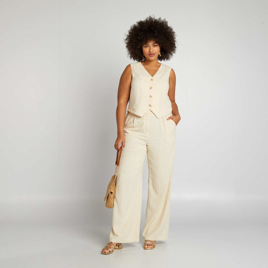 Pantalon de tailleur en lin mélangé Beige